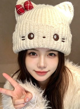 日系猫咪耳朵针织帽女保暖显脸小