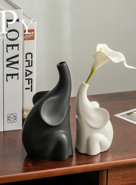 北欧现代大象花瓶摆件仿真花高档家居玄关装饰品客厅办公室礼物