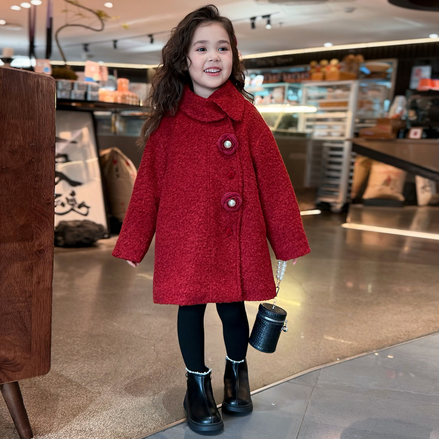 米米哈罗女童毛呢大衣2025新款儿童中长款保暖冬季新年夹棉外套潮,淘宝优惠券,粉丝福利购,淘宝优惠卷