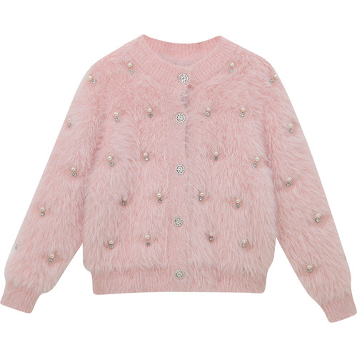 女童仿水貂绒毛衣冬装2025新款儿童圆领针织上衣女孩慵懒外穿开衫 - 图3