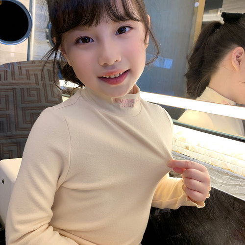 女童高领打底衫秋冬2025新款洋气儿童长袖T恤小女孩纯色保暖上衣 - 图2