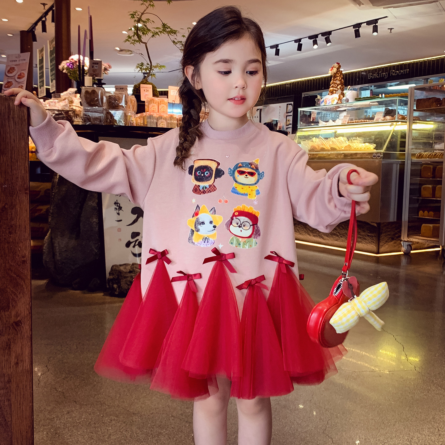 米米哈罗女童连衣裙春装2026新款儿童拼接网纱公主裙小女孩卫衣裙,淘宝优惠券,粉丝福利购,淘宝优惠卷
