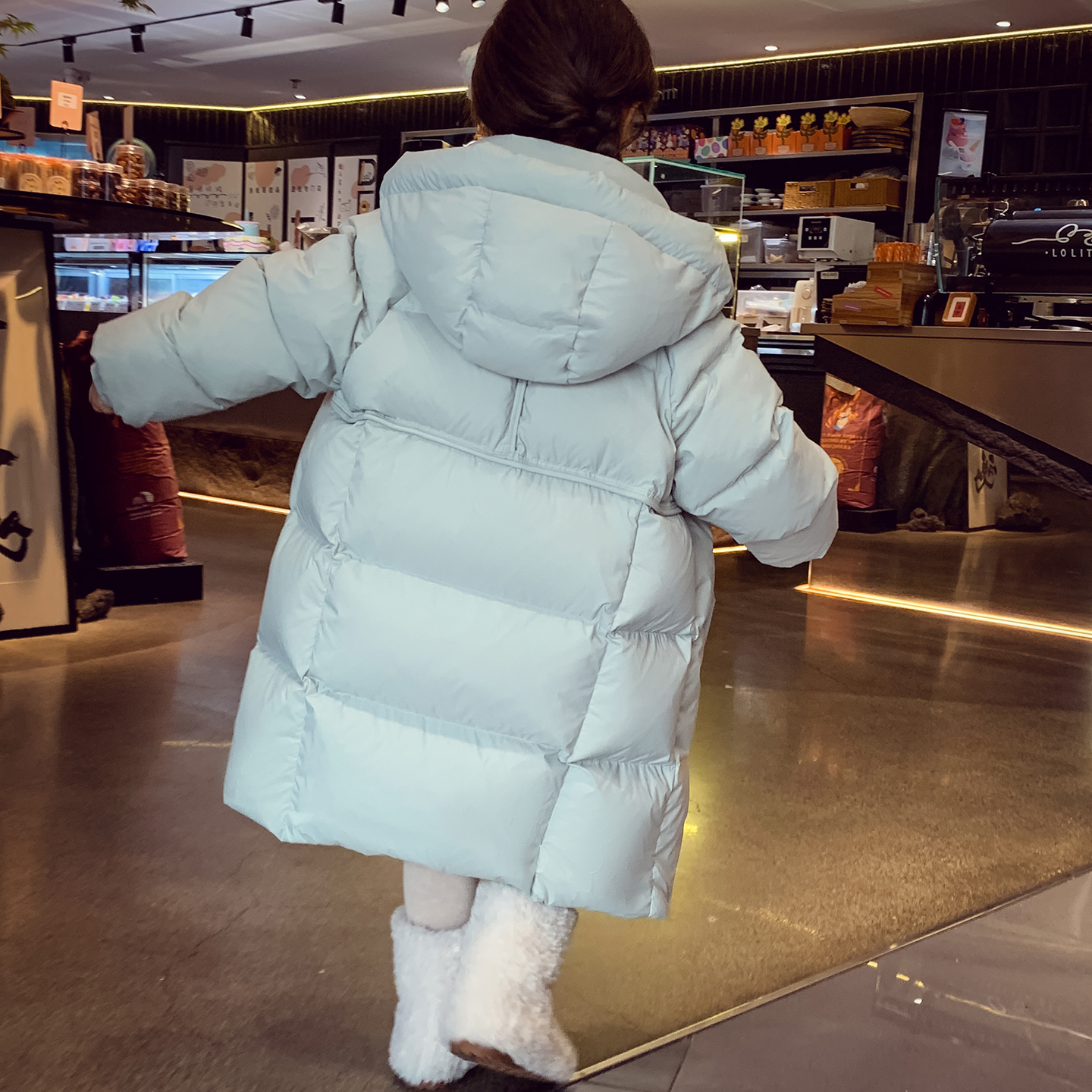 米米哈罗女童新国标90白鸭绒外套冬装2025新款儿童加厚长款羽绒服 - 图0