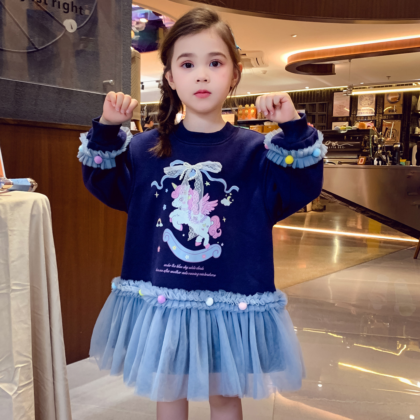 米米哈罗女童加绒卫衣裙冬2025新款儿童拼接网纱连衣裙女孩公主裙,淘宝优惠券,粉丝福利购,淘宝优惠卷