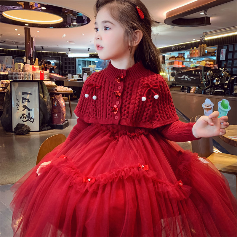 米米哈罗女童连衣裙冬装2025新款儿童法式网纱公主裙洋气毛衣裙子,淘宝优惠券,粉丝福利购,淘宝优惠卷