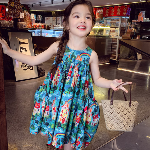 女童连衣裙夏装2025新款洋气儿童棉布裙子小女孩沙滩度假风背心裙 - 图0