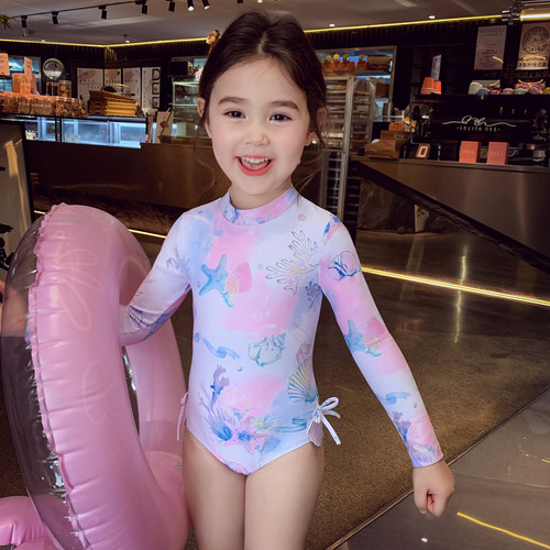 女童泳衣女孩连体三角高级感游泳衣夏季2025新款儿童长袖速干泳装 - 图3