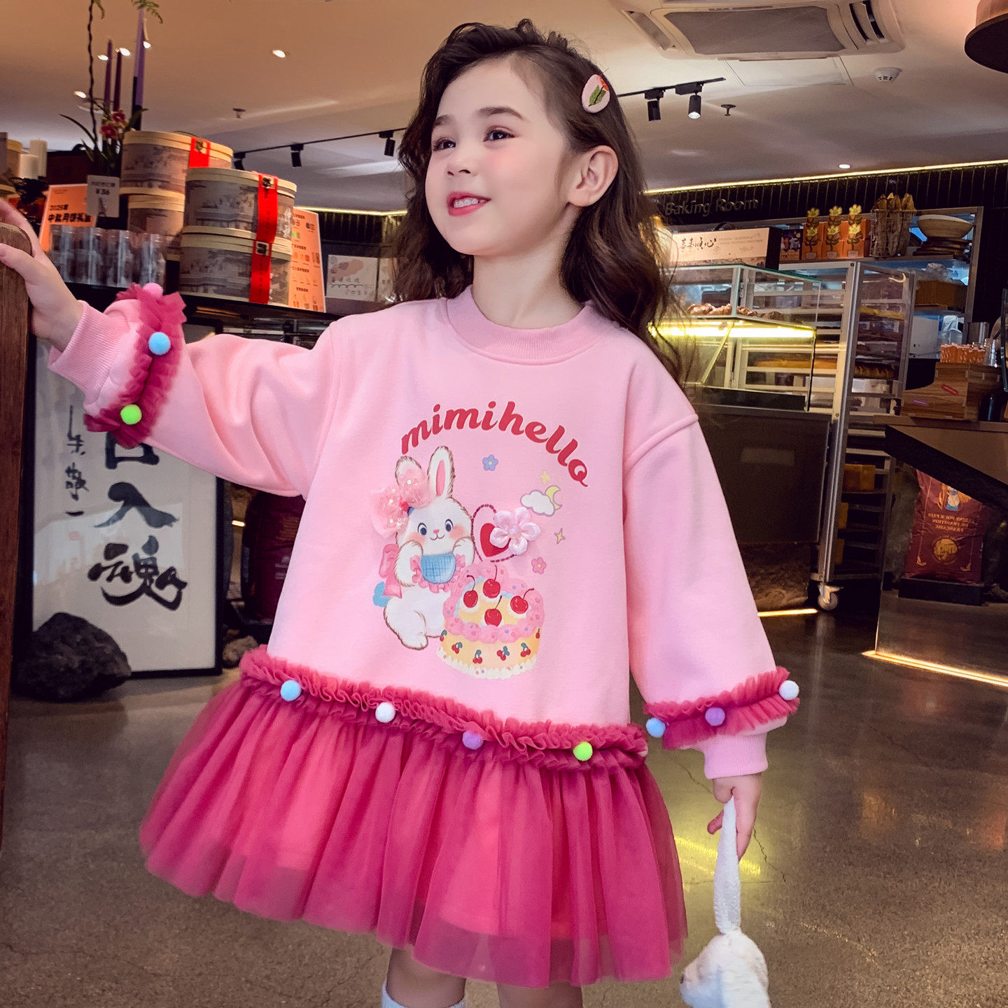 米米哈罗女童加绒卫衣裙冬2025新款儿童拼接网纱连衣裙女孩公主裙,淘宝优惠券,粉丝福利购,淘宝优惠卷