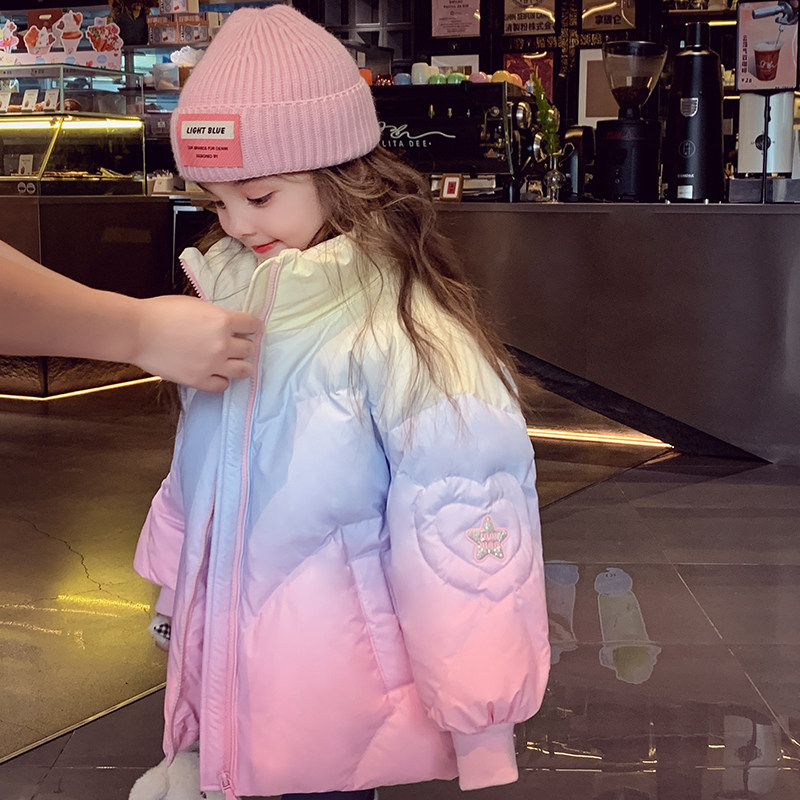 女童羽绒服90白鸭绒儿童渐变立领外套冬装2025新款加厚保暖面包服,淘宝优惠券,粉丝福利购,淘宝优惠卷