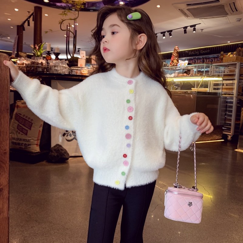 米米哈罗女童水貂绒毛衣开衫冬装2025新款儿童软糯上衣女孩针织衫,淘宝优惠券,粉丝福利购,淘宝优惠卷