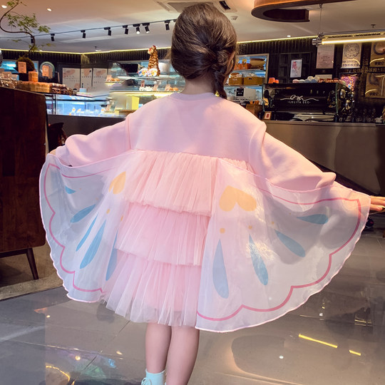 米米哈罗女童连衣裙秋装2025新款儿童卫衣裙小女孩拼接网纱公主裙