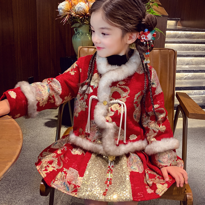 女童新年装冬装2025新款洋气儿童新中式网红套裙小女孩红色拜年服,淘宝优惠券,粉丝福利购,淘宝优惠卷