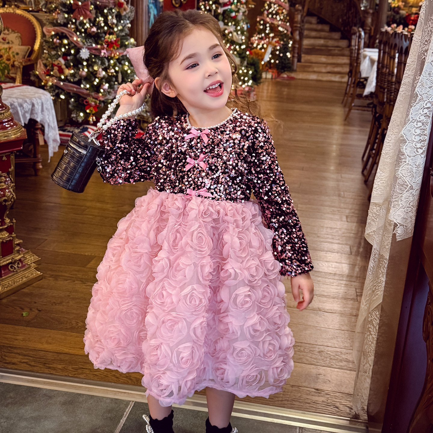 米米哈罗女童公主裙冬装2025新款儿童加绒网纱连衣裙女孩轻奢礼服,淘宝优惠券,粉丝福利购,淘宝优惠卷