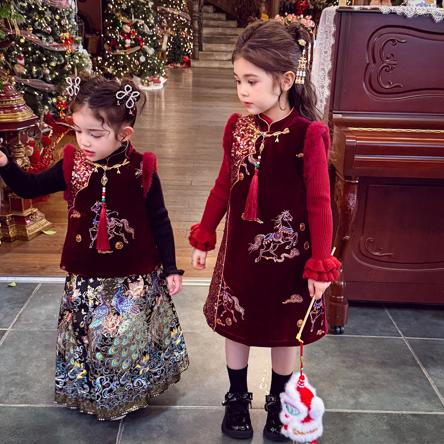 米米哈罗女童旗袍裙冬装2025新款儿童中国风夹棉连衣裙女孩新年装,淘宝优惠券,粉丝福利购,淘宝优惠卷