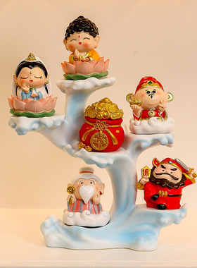 五路财神摆件福禄寿公仔创意家居玄关装饰品财神爷五福福气小神仙