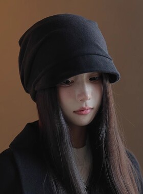 新款日系堆堆帽子女秋冬季素颜潮百搭显脸小包头冷帽檐产后月子帽