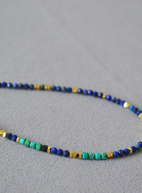 复古凤凰石青金石碎银子不规则串珠新中式小众设计细项链女锁骨链