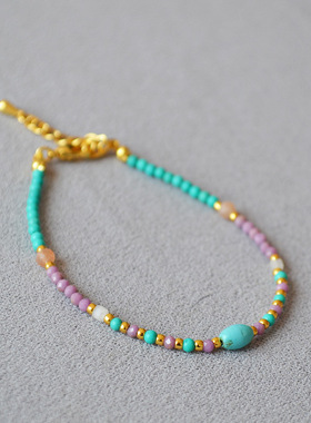 新中式松石撞色时尚紫云母串珠简约气质叠戴薰衣草温婉项链锁骨链