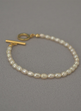 简约淡水米粒珍珠法式OT扣手链