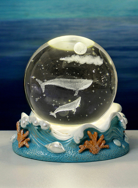 发光水母海豚海洋风水晶球小夜灯