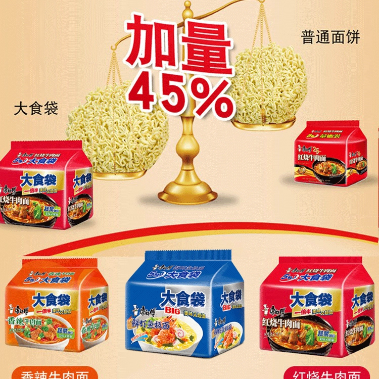 康师傅大食袋方便面红烧牛肉老坛酸菜一袋半装泡面宿舍夜宵速食品,淘宝优惠券,粉丝福利购,淘宝优惠卷