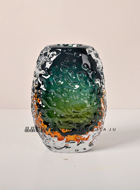 极简现代绿色玻璃花瓶套装样板间售楼处软装饰品搭配客厅餐桌摆件