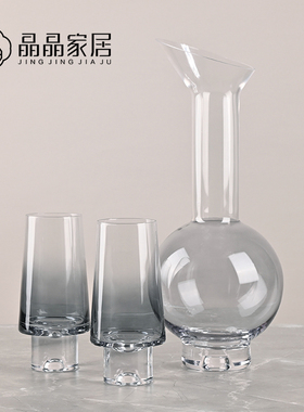现代简约轻奢透明灰醒酒器洋酒红酒威士忌酒套装餐厅桌面家居饰品