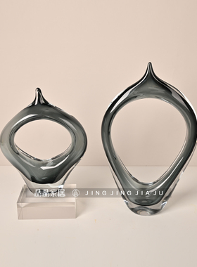 不规则几何灰色玻璃摆件家居客厅室内装饰品样板间茶几酒柜工艺品