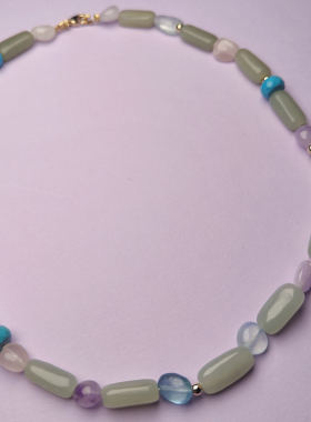 沼泽手作 原创设计【风禾尽起】和田玉彩宝项链（吊坠可取）青色