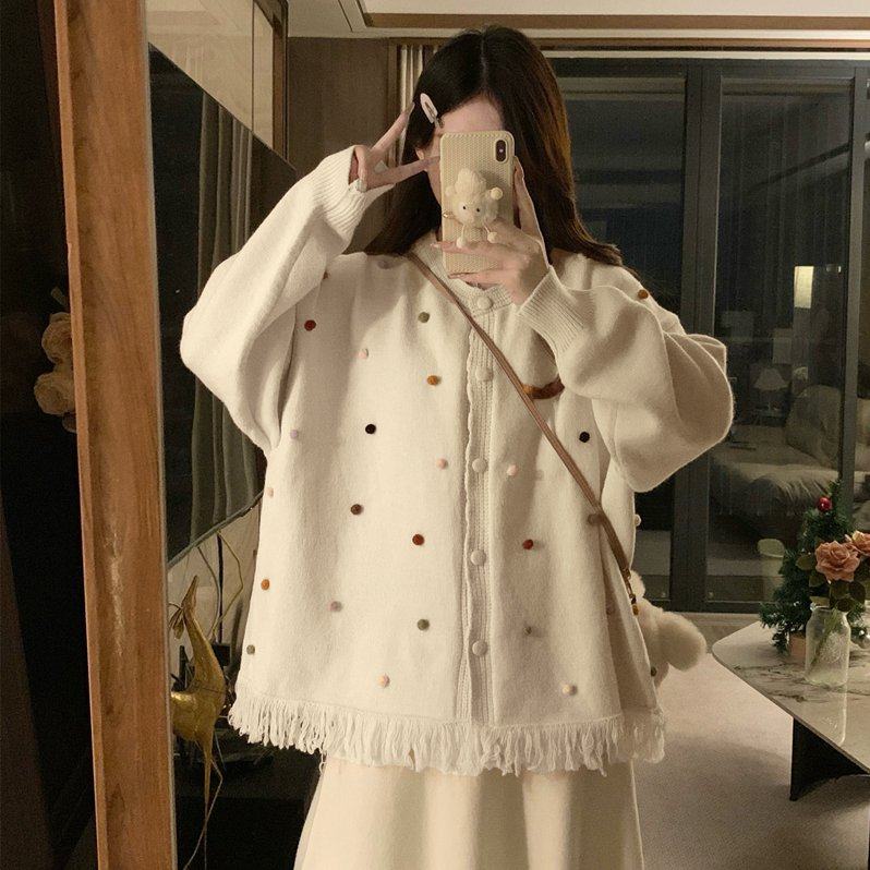 实拍大码秋冬气质宽松流苏毛衣外套+显瘦高腰针织半身裙两件套装,淘宝优惠券,粉丝福利购,淘宝优惠卷