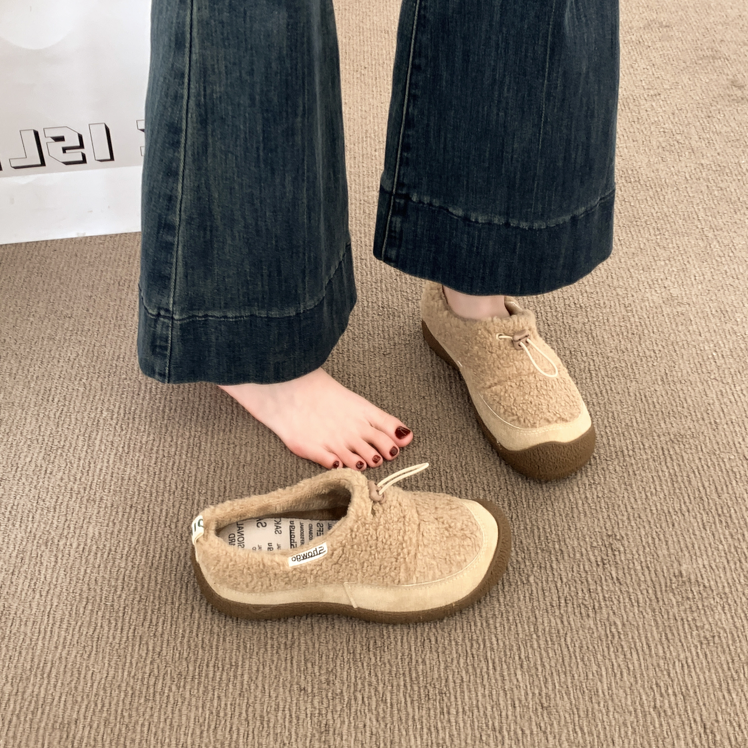 2025冬季新款小羊蹄女鞋平底保暖一脚蹬外穿毛毛鞋套脚勃肯半拖鞋,淘宝优惠券,粉丝福利购,淘宝优惠卷