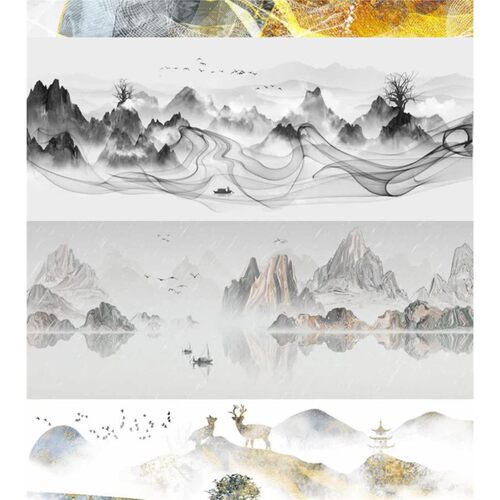 60款水墨背景墙意境中国风山水芯PSD背景墙画风景风景背景墙 - 图0