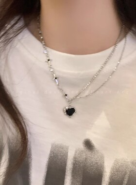 钛钢爱心星芒项链女轻奢小众