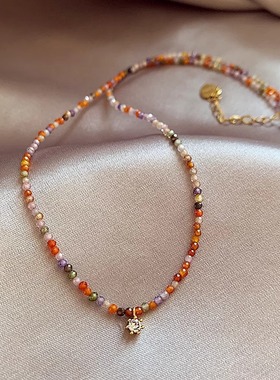 高级撞色小众串珠项链raspberry