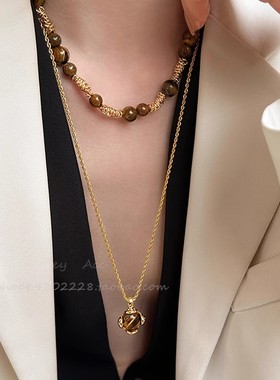 复古气质美拉德虎眼石款吊坠项链