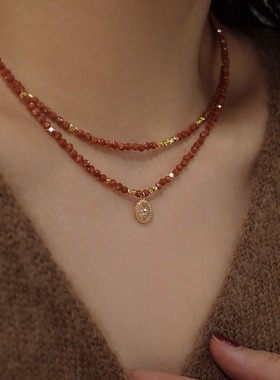 天然金沙石串珠项链女百搭小众高级感锁骨颈链夏季新中式叠戴饰品