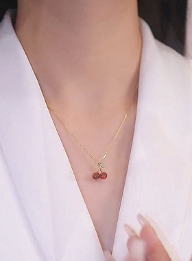日韩高级感红色吊坠樱桃项链女夏轻奢小众设计锁骨链气质精致颈链