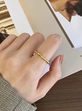 24k黄金色简约竹节素圈戒指女款