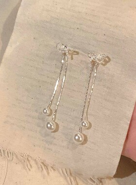 蝴蝶结珍珠银针耳钉显瘦小众