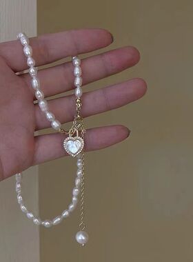 优雅复古法式双层小珍珠项链女ins网红锁骨链小众设计脖子链宝石