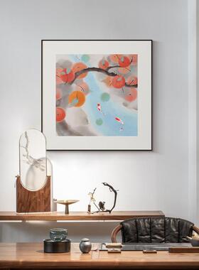 鱼戏莲叶小清新客厅装饰画治愈系沙发背景墙挂画现代简约书房壁画