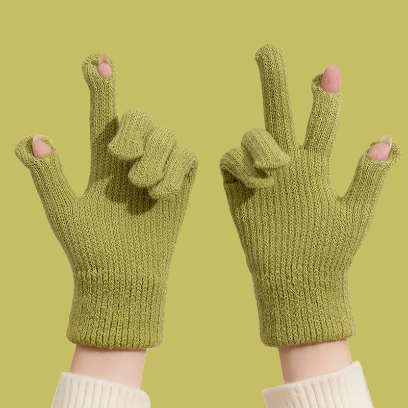 冬季加厚保暖手套ins风骑车防寒防冻双层可触屏针织毛线露指手套,淘宝优惠券,粉丝福利购,淘宝优惠卷