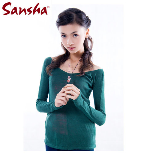 Sansha三沙芭蕾舞蹈服装成人保暖针织上衣双V长袖练功毛衣女KVT9 - 图3