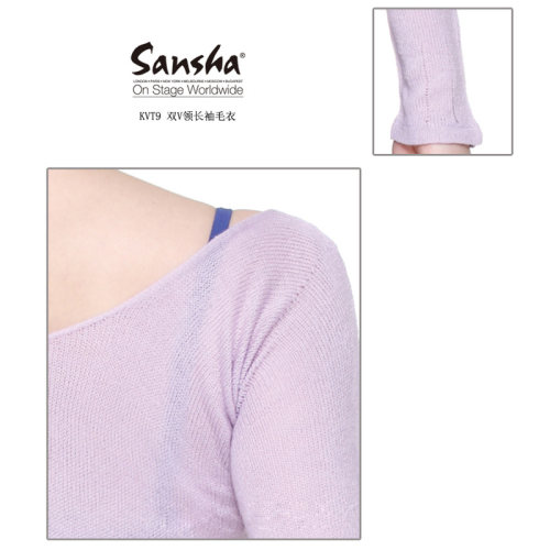 Sansha三沙芭蕾舞蹈服装成人保暖针织上衣双V长袖练功毛衣女KVT9 - 图1