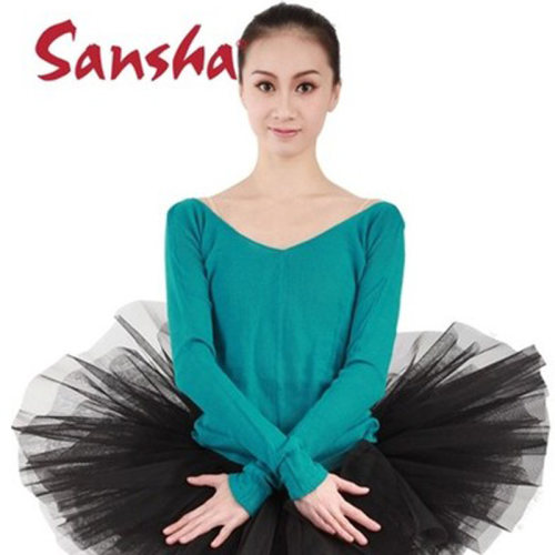 Sansha三沙芭蕾舞蹈服装成人保暖针织上衣双V长袖练功毛衣女KVT9 - 图0