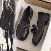 Real leather small leather shoes womens spring and autumn Inn wind small black flat bottom to work soft bottom bean beans 2023 working new single shoes