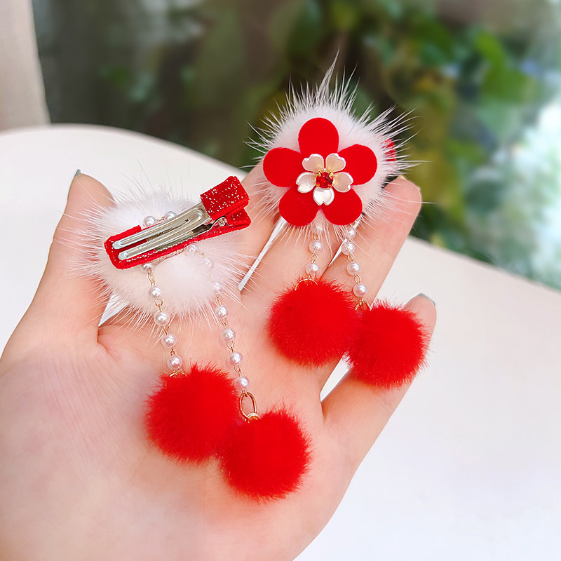 中国风儿童新年发夹宝宝花朵对夹小女孩汉服流苏头饰可爱古风发卡,淘宝优惠券,粉丝福利购,淘宝优惠卷