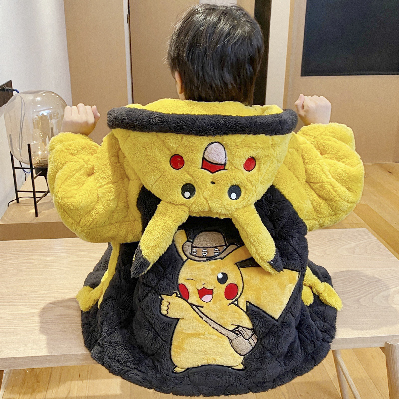 秋冬季三层夹棉睡衣宝宝法兰绒加厚男童中大童儿童家居服加绒套装