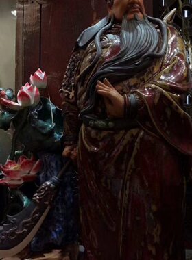 石湾陶瓷公仔站关公手工摆件家居店铺招财摆件武财神关公人物雕像