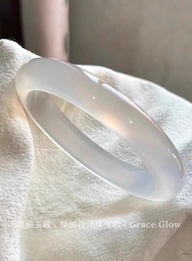 天然白月光玛瑙手镯女款高冰透白月光荔枝冻玉髓手镯玉镯正品送礼